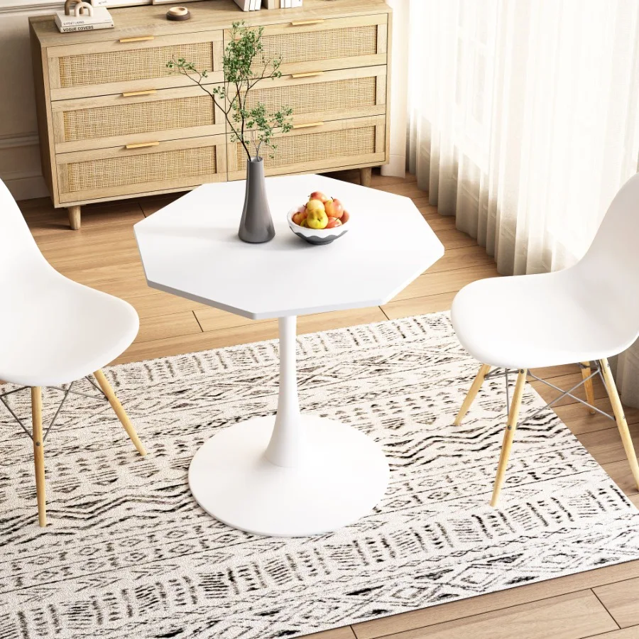 

31.50Modern Octagonal Coffee Table with MDF Table Top Metal Base for Dining Room Kitchen Living Room White