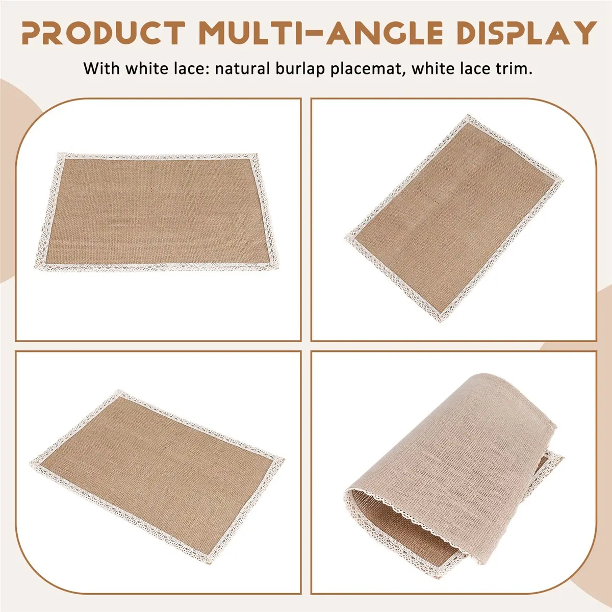 【ABFS】8Pcs Linen Table Mat Lace Placemat Set Natural Jute Woven Tableware Mat Wedding Party Decoration