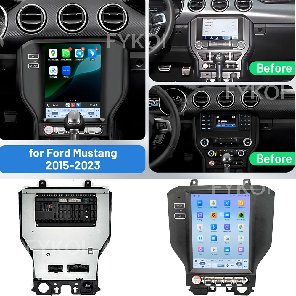 10.4 بوصة أندرويد 15 لفورد موستانج 6 VI S550 2015-2022 مشغل الوسائط المتعددة Carplay Auto GPS الملاحة 4G بلوتوث DSP ستيريو واي فاي