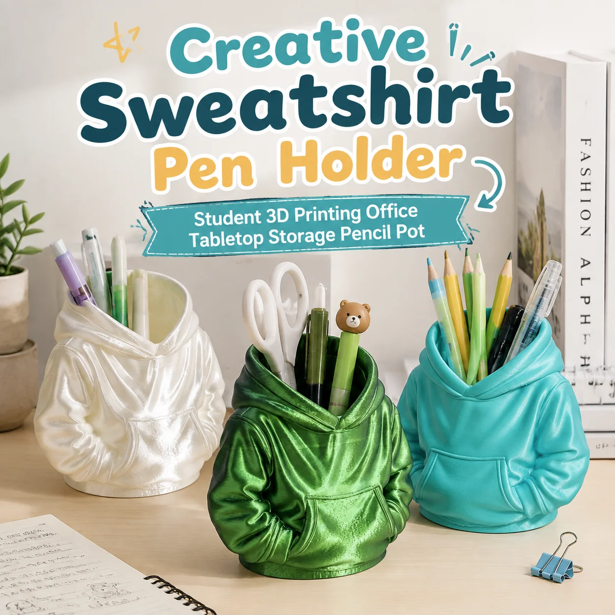 Oversized Hoodie Pen Holder Aesthetic Desk Organizer & Can Holder for Students Cute Stationery Cup &Cozy Room Decor 3D Printing