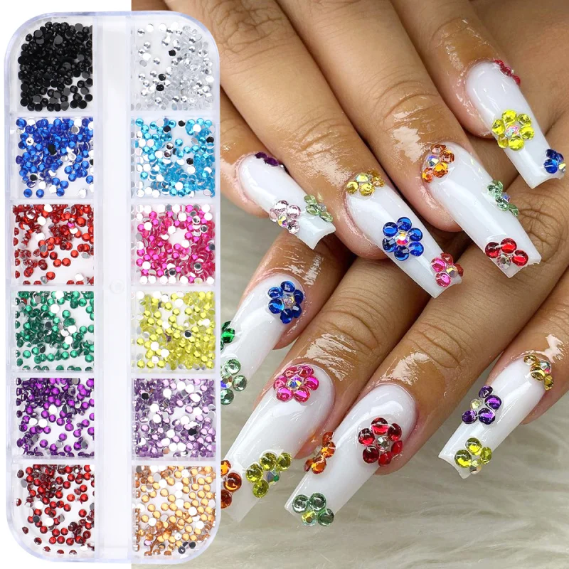12 Gitter 3D Mini Bunte Nagelrhinesteine Elegante Rhombus-, Mond-, Stern-, Herz-, Blumen- und Mehrform-Flachsteine Nagelkunst-Dekoration – Detail 5