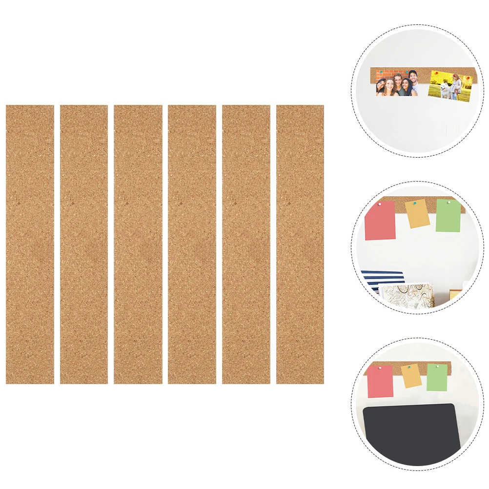

6pcs Soft Cork Strips 30cmx5cmx6mm Adhesive Backing Wall Decor Office Supplies Memo Board Bulletin Bar