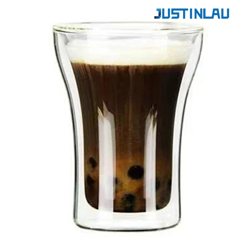 

JUSTINLAU 100/200/250ML Glass Cup Heat Cold Resistant Anti-scalding Simple Double-layer Coffee Cup Milk Brandy Wine Mug