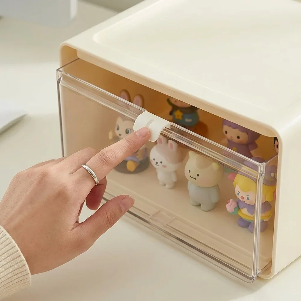 Desktop Drawer Storage Box Building Block Toy Figure Display Dustproof Jewelry Lipstick Skincare Organizer Cabinet