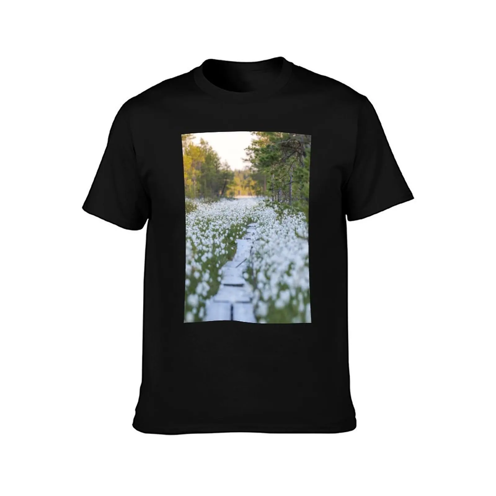 Marsh landscape T-Shirt, Summer Casual Cotton Tee, Oversized Streetwear Tops, Vintage Graphic Print, Loose Fit Short Sleeve