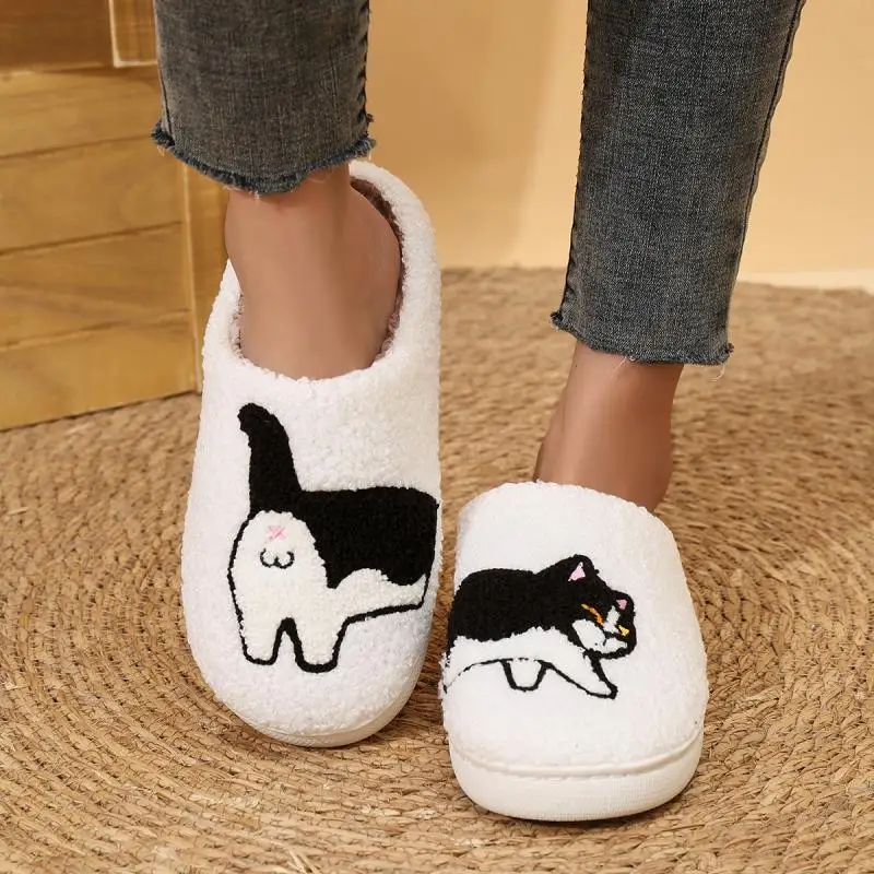 Fluffy Slippers Women House Flat Winter Cute Animal Designer Shoes Girls Home Casual Fashion Platform Footwear Indoor Large Size