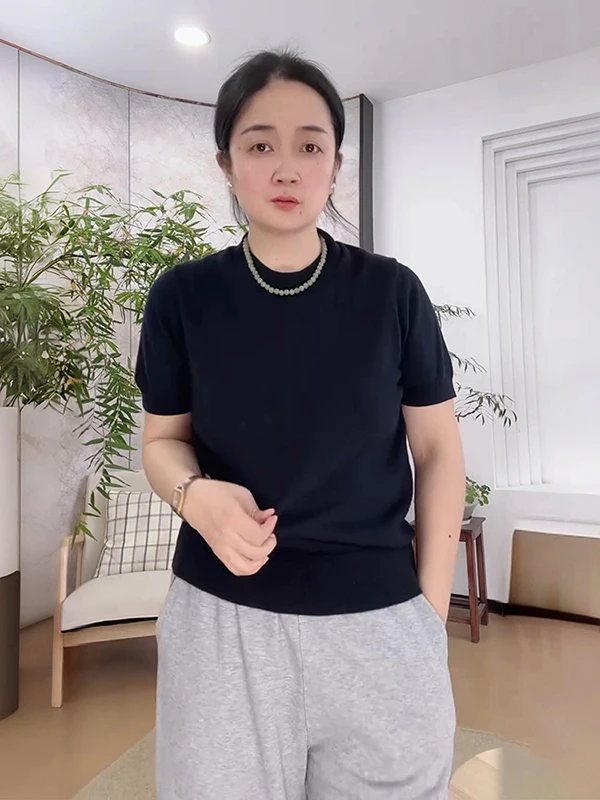 

Трикотажная футболка из чистого хлопка с короткими рукавами, женская летняя тонкая повседневная футболка, дышащий удобный пуловер с круглым вырезом WFSY60146