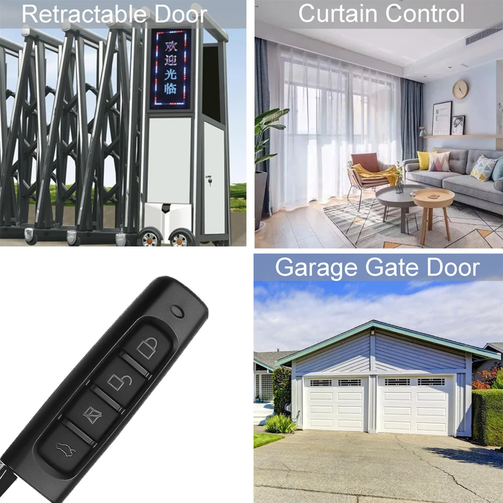 

433MHz Black Convenient Mini Lock Key Strip Universal Multifunctional 4-Way Remote Control For Electric Doors