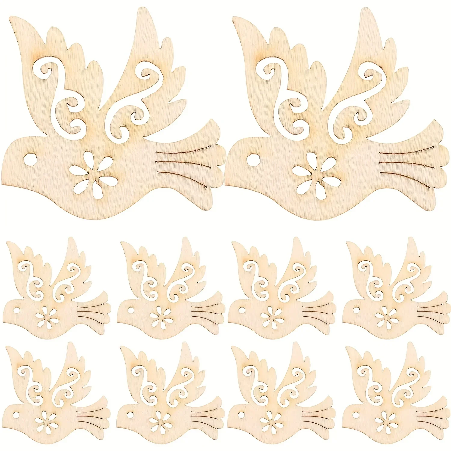 60pcs Unfinished Wooden Peace Dove Wood Cutouts Wood Bird Pigeon Shape Cutout Slices For DIY Crafts Party Home Decorations