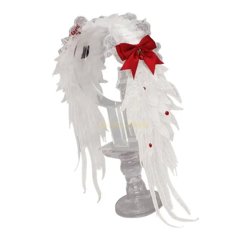 31BF Gothic Punk Hair Accessory Angel Wing Design Soft Fabric Soft Alivable Cairband for Women Costume Fêtes Usure quotidienne
