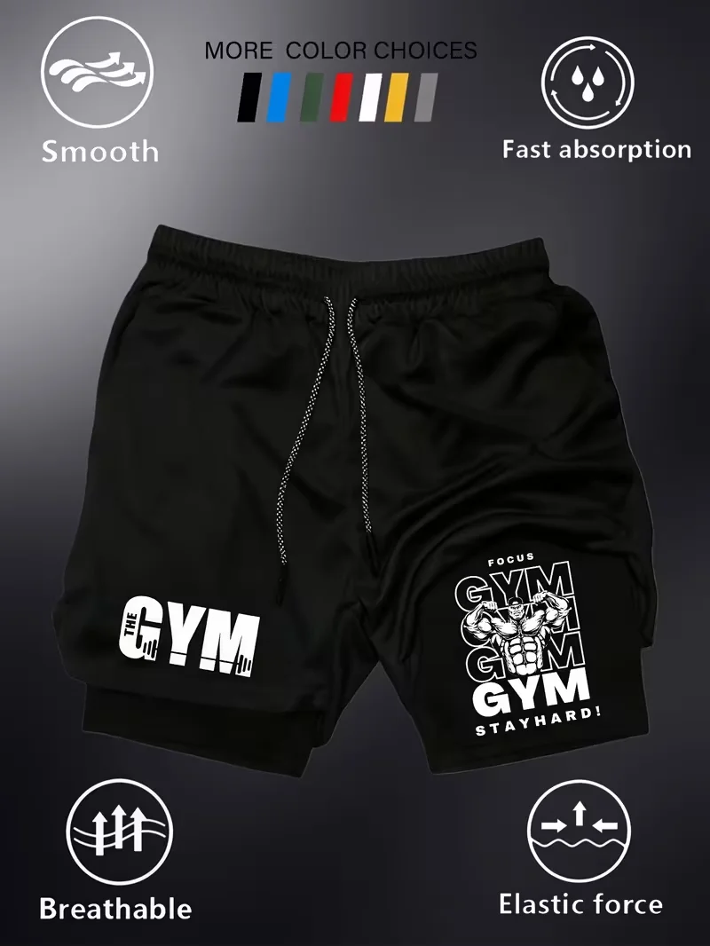 New Men's Running and Sports Shorts Gym Training 2-in-1 Quick drying Multi functional Double layered Promotion Latest Hot Sale