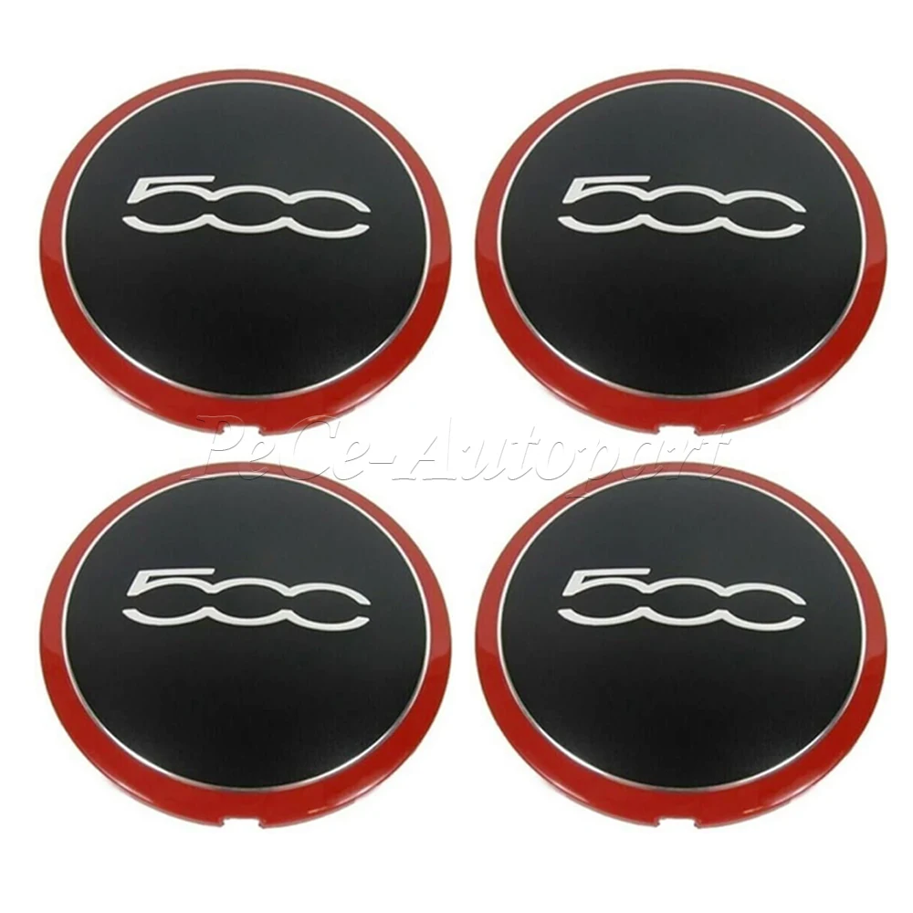 4Pcs For Fiat 500 New 133mm Hubcap Wheels Centre Hub Caps 68078419AC 68078421AC 51884863 Silver/Red Dust Cover