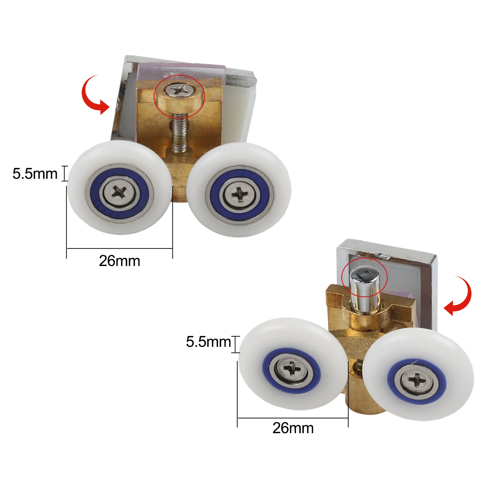 

2PCS Double Shower Door Top + Bottom Wheels Rollers Runners Wheels Set 26mm Shower Sliding Door Rollers Door Hardware