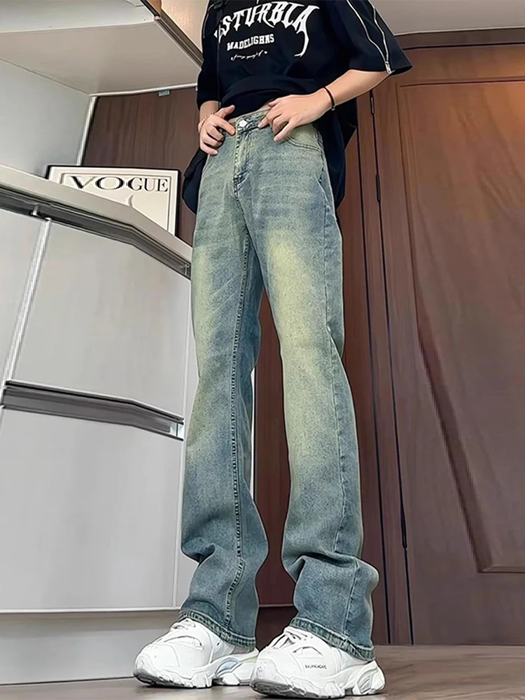 

High Waist Vintage Blue Men's Jeans Straight Leg Slim Fit American Style Summer Thin Knife Flared Pants