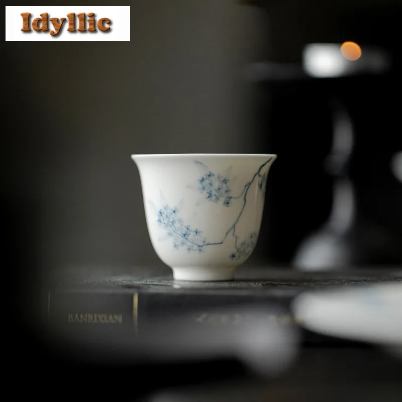 

2pc/lot Hand-painted Blue And White Osmanthus Teacup Creative Tea Bowl Mug Tea-tasting Personal Cup Chazhan Master Cups 55ml