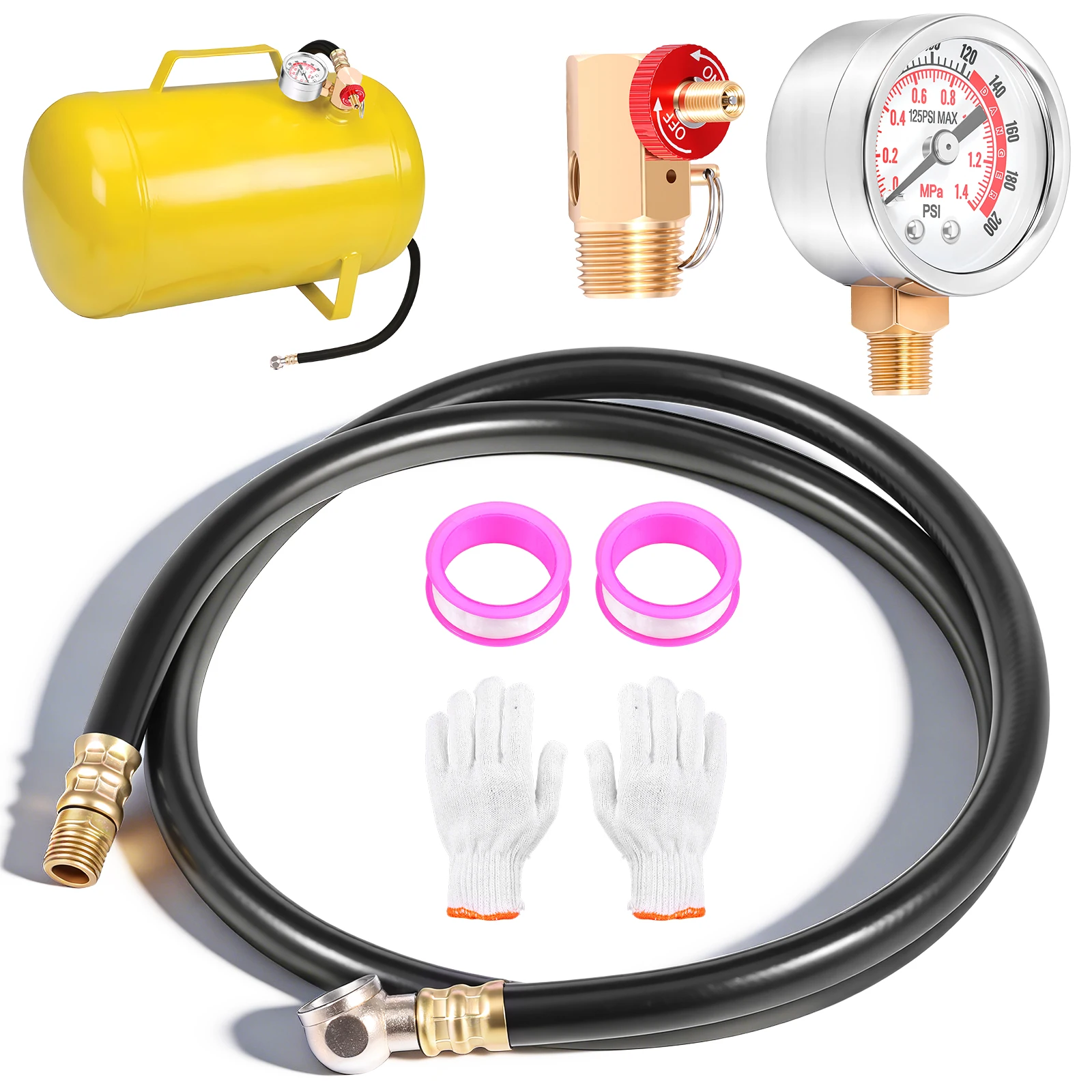 

Комплект для ремонта воздушного бака с предохранительным клапаном, шлангом 4 фута и манометром с двойной шкалой 1/8" NPT, комплект шлангов для воздушного бака