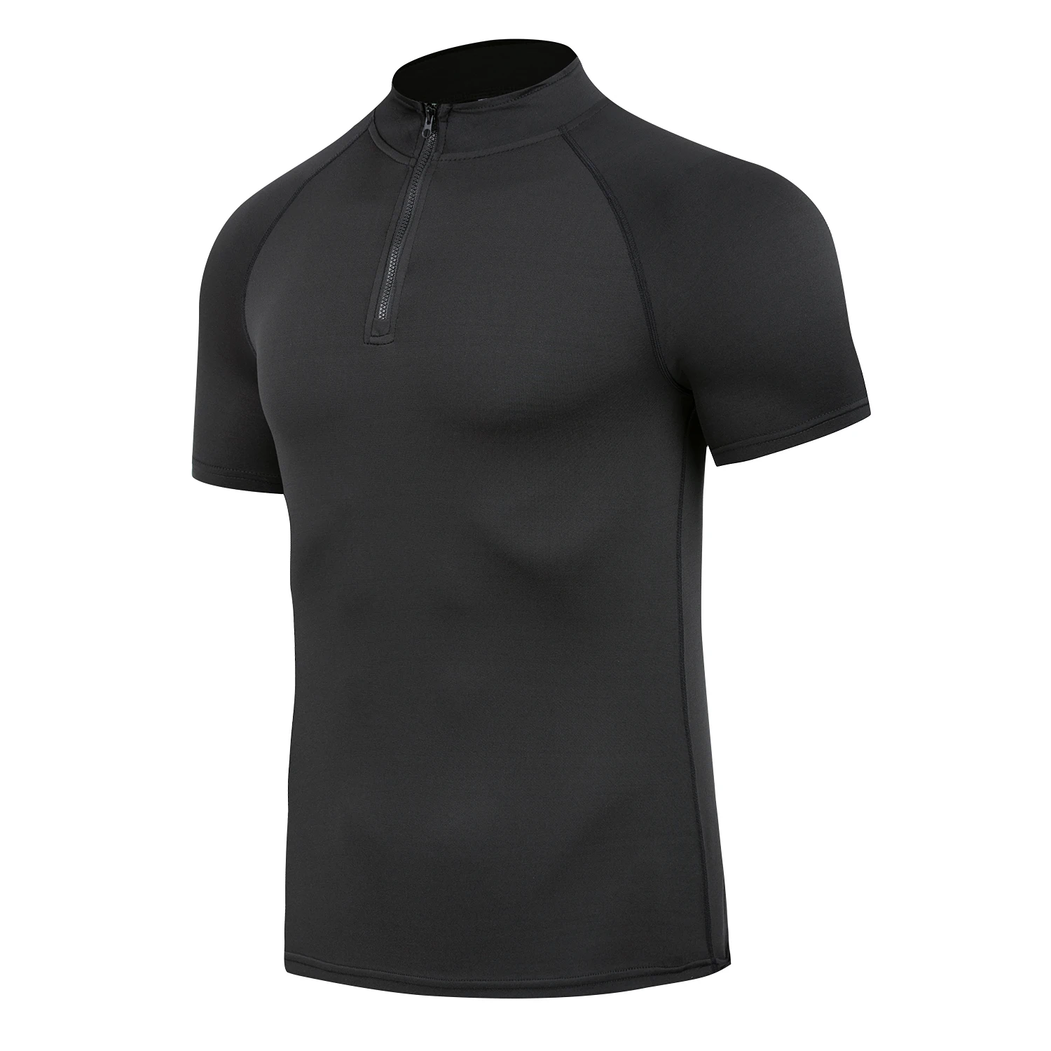 

Summer Running Gym Men's Shirt Short Sleeve T-shirt Elastic Fit Sports Training Fitness Quick Drying Zipper T-shirt