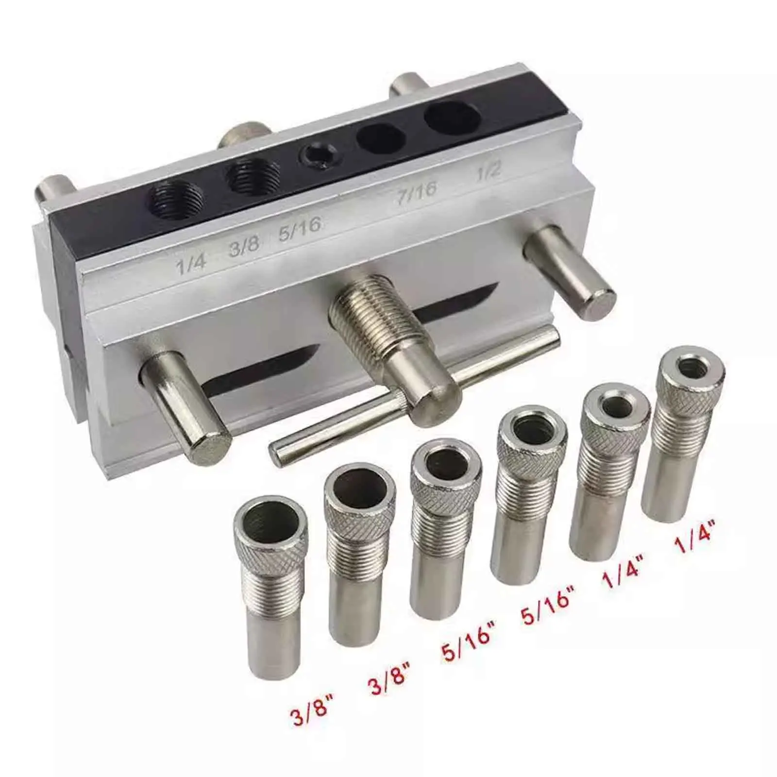 

Woodworking Self Centering Punching Locator Set, Woodworking Straight Hole Diagonal Hole Drilling Jig with 6 Sleeves