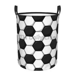 Soccer Ball Print Round Laundry Hamper Storage Basket Toys Clothes Organizer Bin for Home Bathroom Bedroom Dorm Nursery Decor