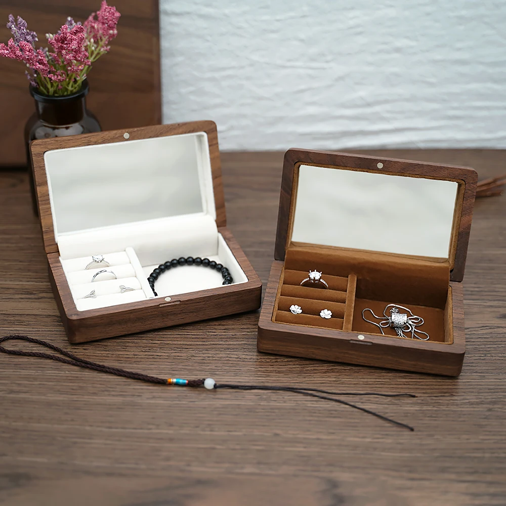 Travel Retro Wood box Wooden Jewelry Packing Case Wedding Ring Necklace Bracelet Organizer Women Men Display Box Gift for Couple