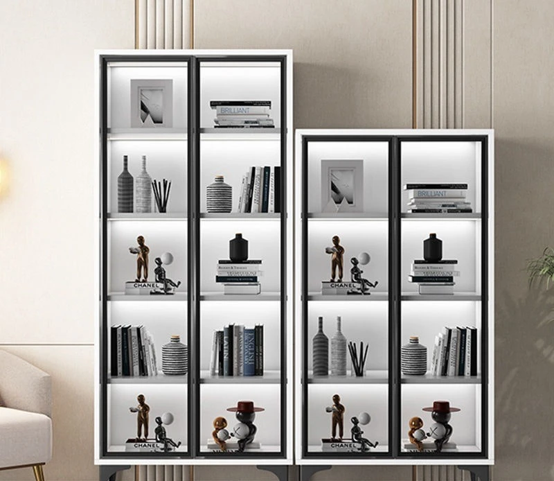 #Bookcasewith glass door transparent wine cabinet light luxury household living room integrated whole wall multi-layer bookshelf