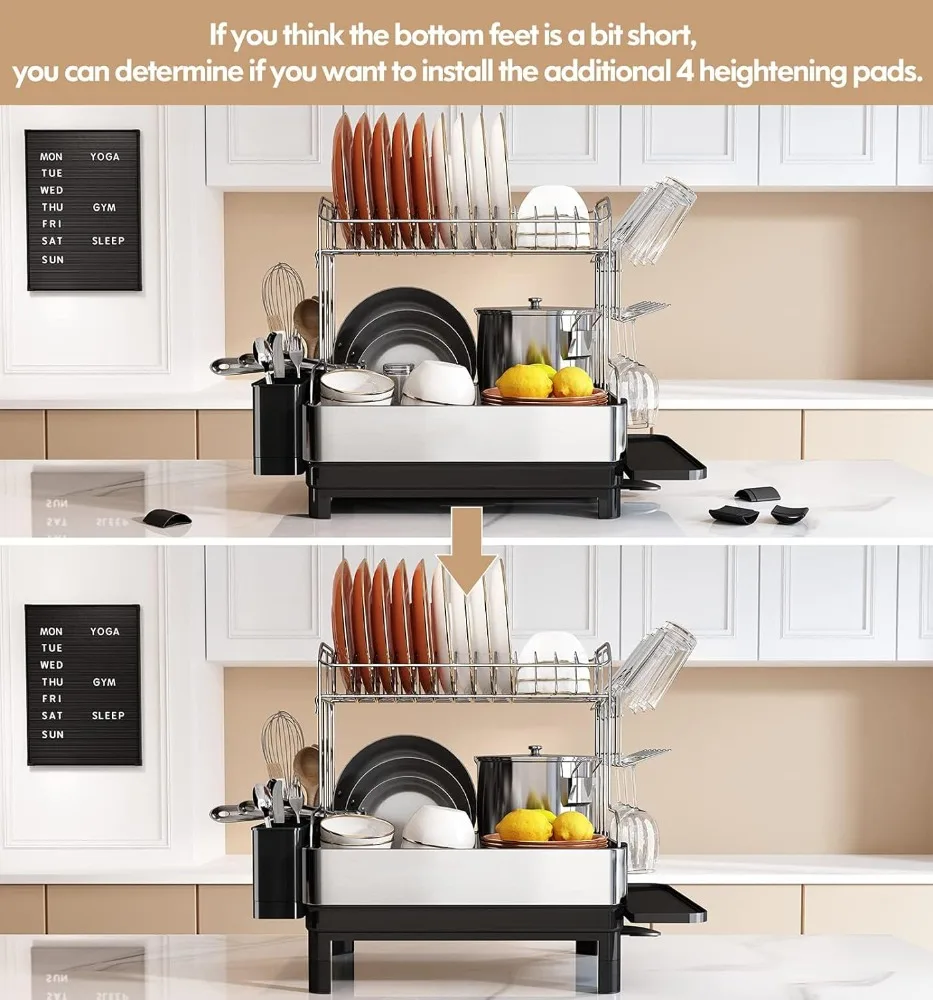 Romision Dish Rack and Drainboard Set, 304 Stainless Steel 2 Tier Large Dish Drying Rack with Swivel Spout