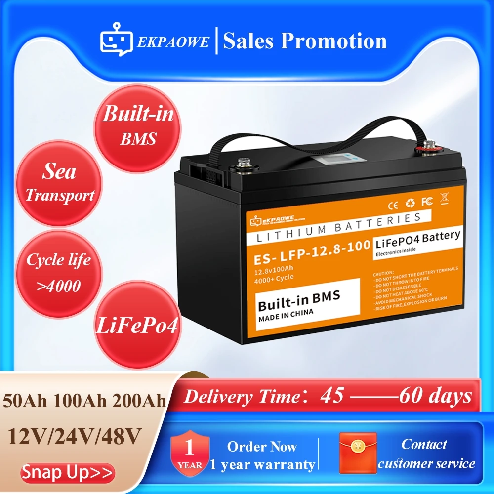 48V LiFePo4 Battery for screwdriver battery Pack 12V 100Ah LiFePo4 Batteries Built-in BMS For Solar Boat Rechargeable battery