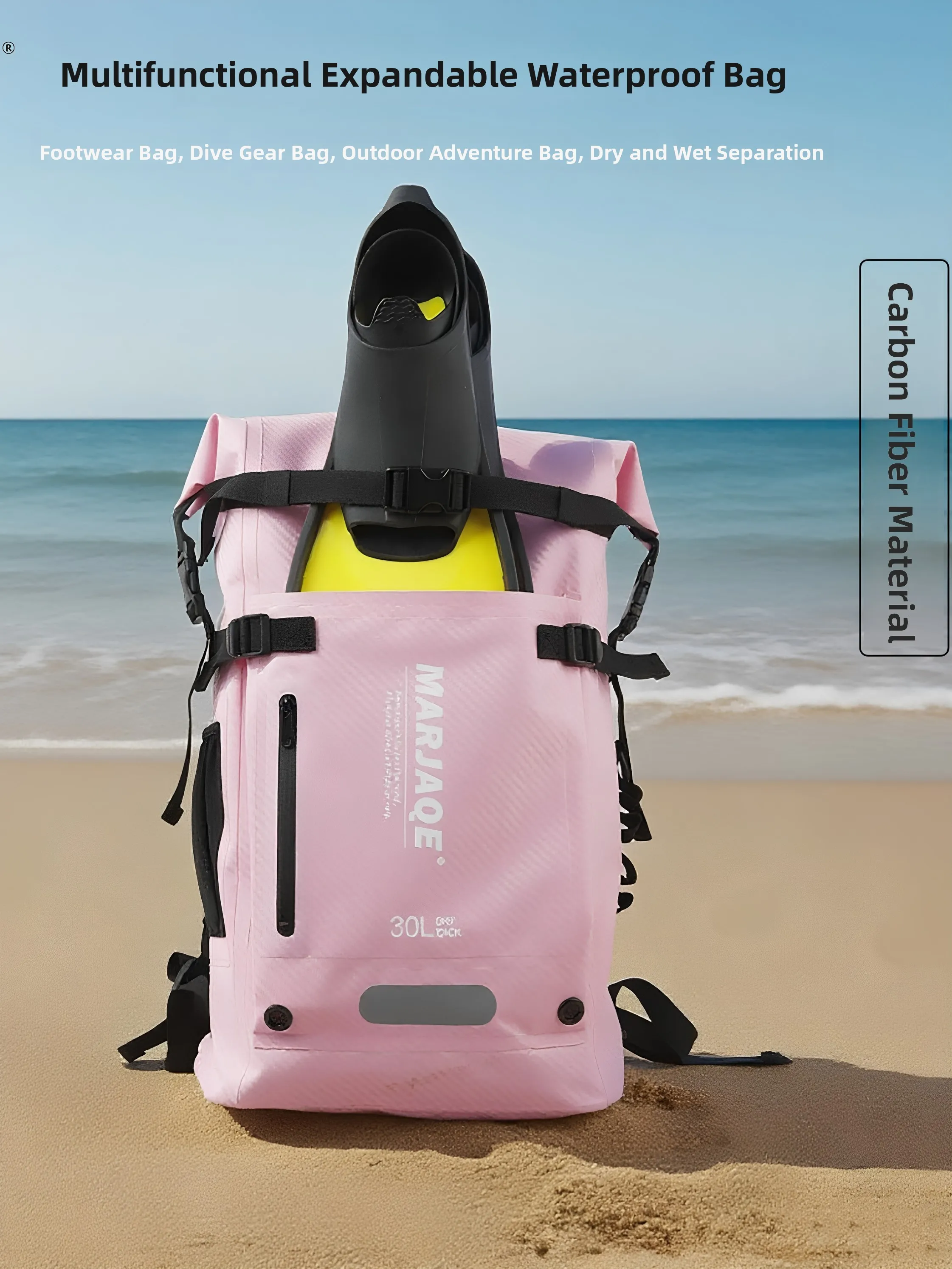 large-capacity-carbon-fiber-sports-backpack-outdoor-travel-beach-swimming-waterproof-bag-dry-wet-separation-dual-shoulder-bag