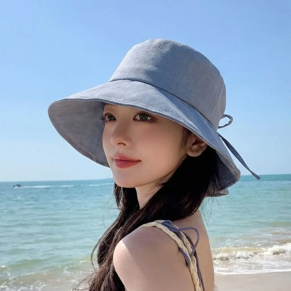 

Wide Brimmed Women's Bucket Hat Anti-UV with Bowknot Summer Sun Hat Breathable Sunscreen Protection Sunscreen Visor Cap
