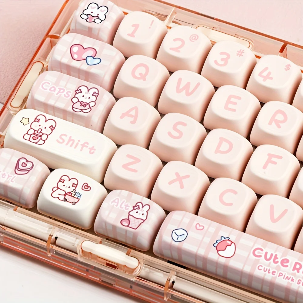 

Cute Bunny Theme PBT Keycaps, 145 Keys, Cartoon Style Keycaps MOA Compatible 61/87/96/104/108 Mechanical Keyboards MX Switch