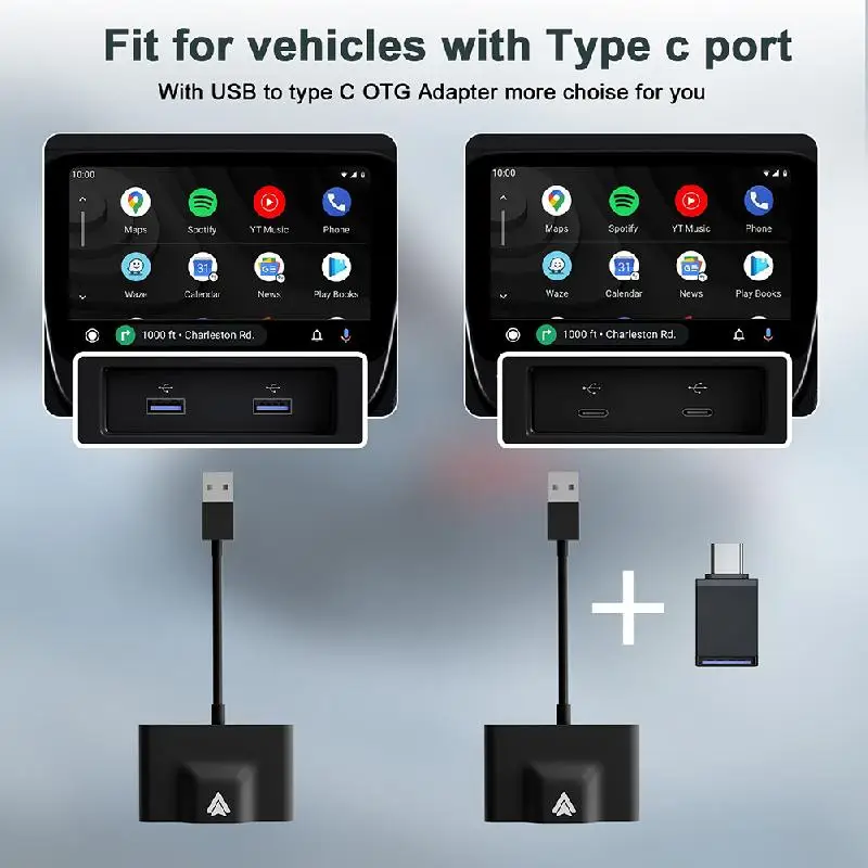 New Android Auto Wireless Adapter Plug And Play Wired To Wireless Adapter For Android Auto 2.4G&5G WiFi Auto Pairing OTA Upgrade