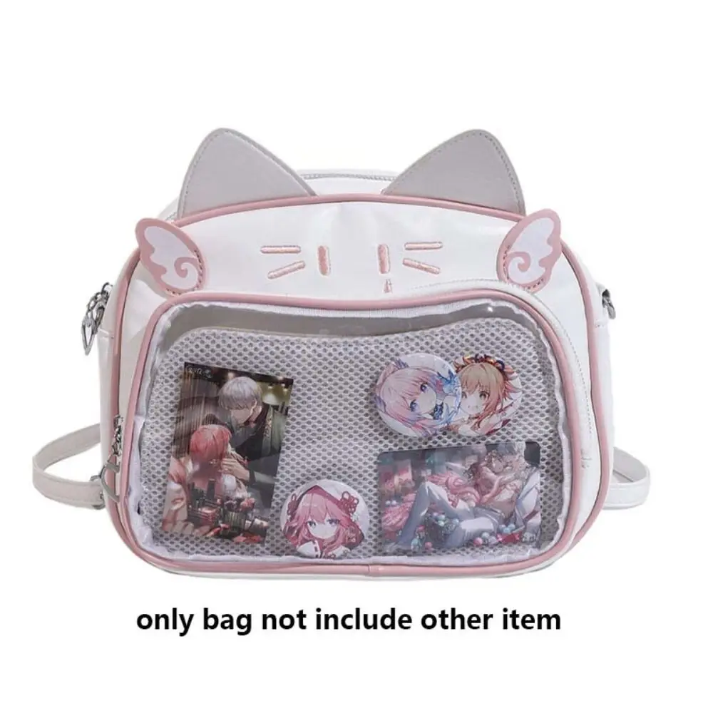 

Сумка на молнии Kawaii Cat Itabag, хлопковая сумка для куклы, прозрачный карман из искусственной кожи, идол для хранения товаров, сумка для мелких предметов, модные рюкзаки