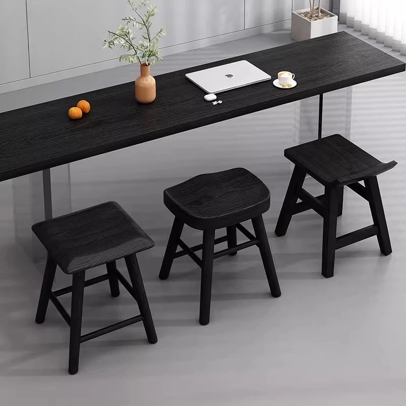 Wabi-Sabi Solid Wood Black Dining Chair Living Room Low Stool Minimalist Home Wooden Seat