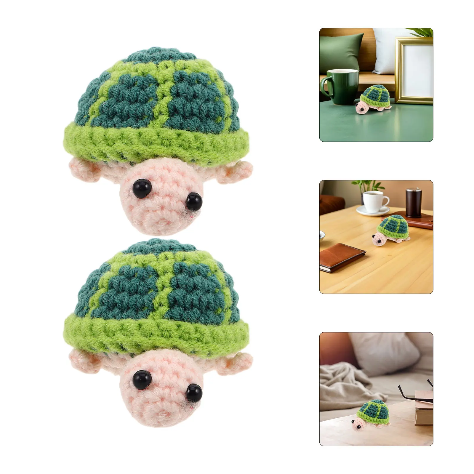 

2Pcs Mini Handmade Crochet Turtle Knitted Animal Positive Support Cheer Birthday Christmas Desk Ornament Comfort Decoration