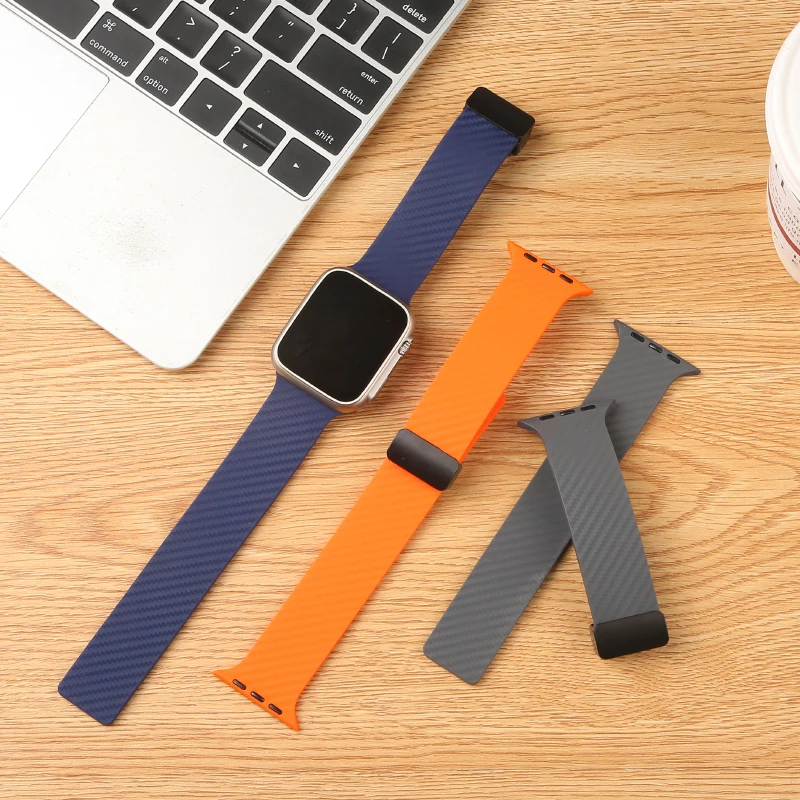 Carbon Fiber Silicone Strap for Apple Watch Band 46mm 45 44mm 49mm 41 42 40mm 38 Magnetic Bracelet Iwatch 12 11 109876 SE Ultra4