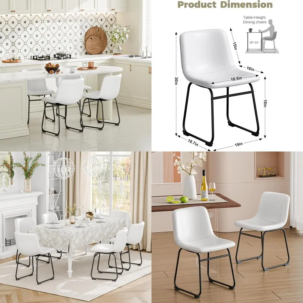 مجموعة من 4 كراسي لتناول الطعام من الجلد الصناعي مقاس 18 بوصة بأرجل معدنية للمنزل والبسترو والمقاهي #1