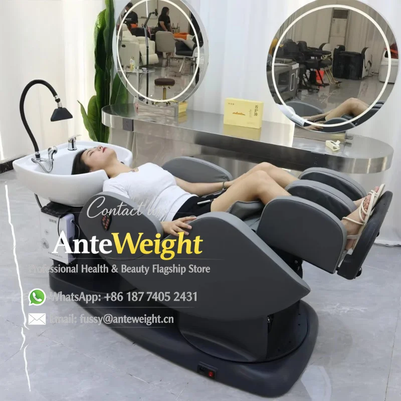 

Electric Adjustable Spa Therapy Hair Salon Shampoo Bowl Chair Ceramic Basin Recliner with Foot Spa Bed for Barbershop