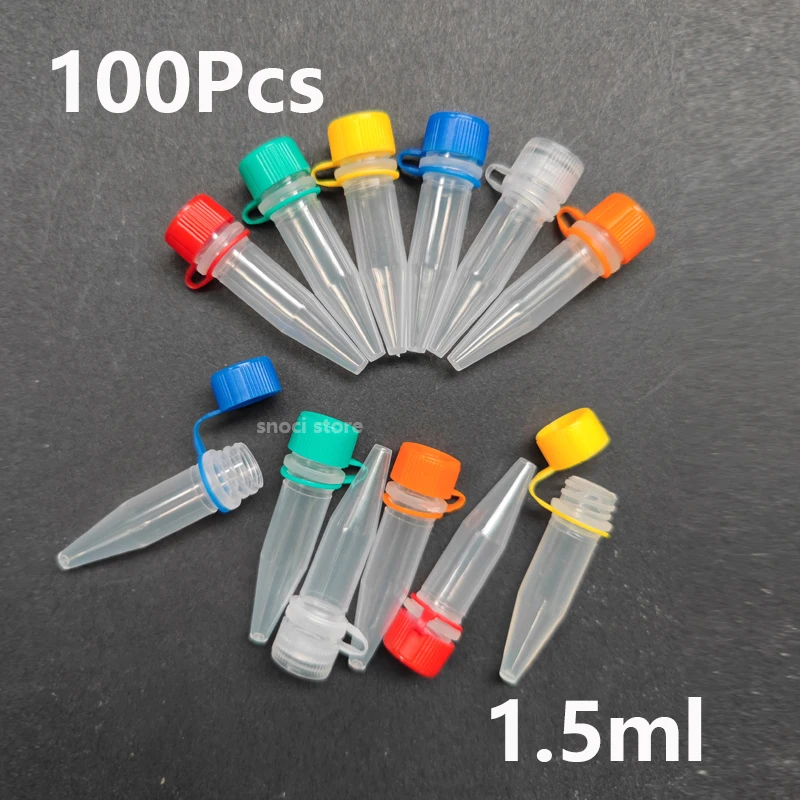 100pcs PP 1.5ml microcentrifuge tube centrifuge color tubes with screw cap plastic cryotube lab test tubes for experiment.