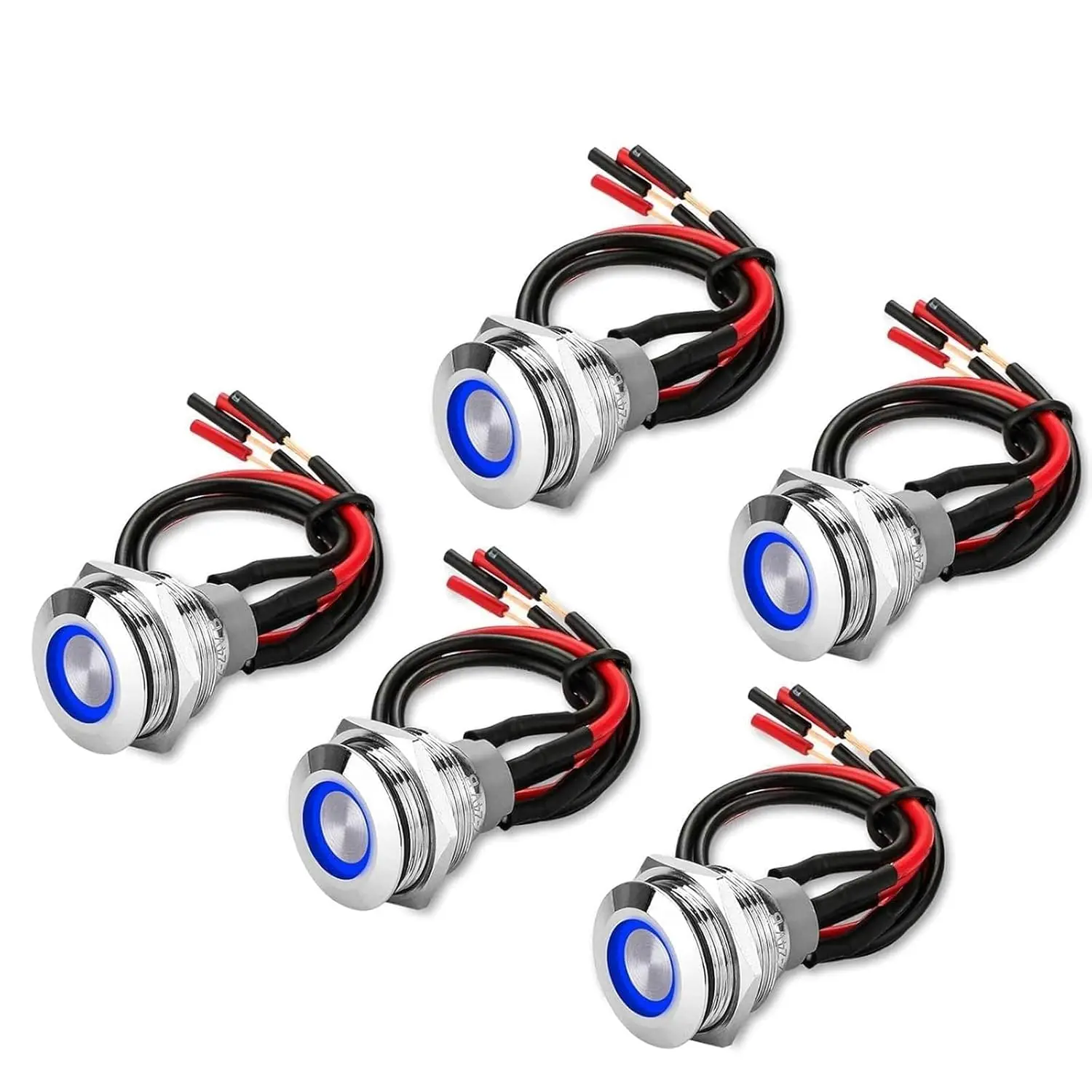 Linkstyle 5 szt. Przyciski 19mm 12V, 4-pinowe metalowe przełączniki zatrzaskowe On/Off, okrągłe przełączniki morskie z podświetleniem LED i przewodami do samochodu