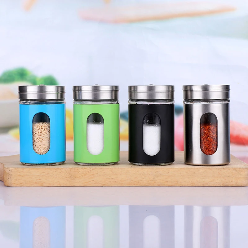 

Stainless Steel Seasoning Jars Glass Spreading Bottle Barbecue Pot Pepper Toothpick Holder Salt Shaker Rotating