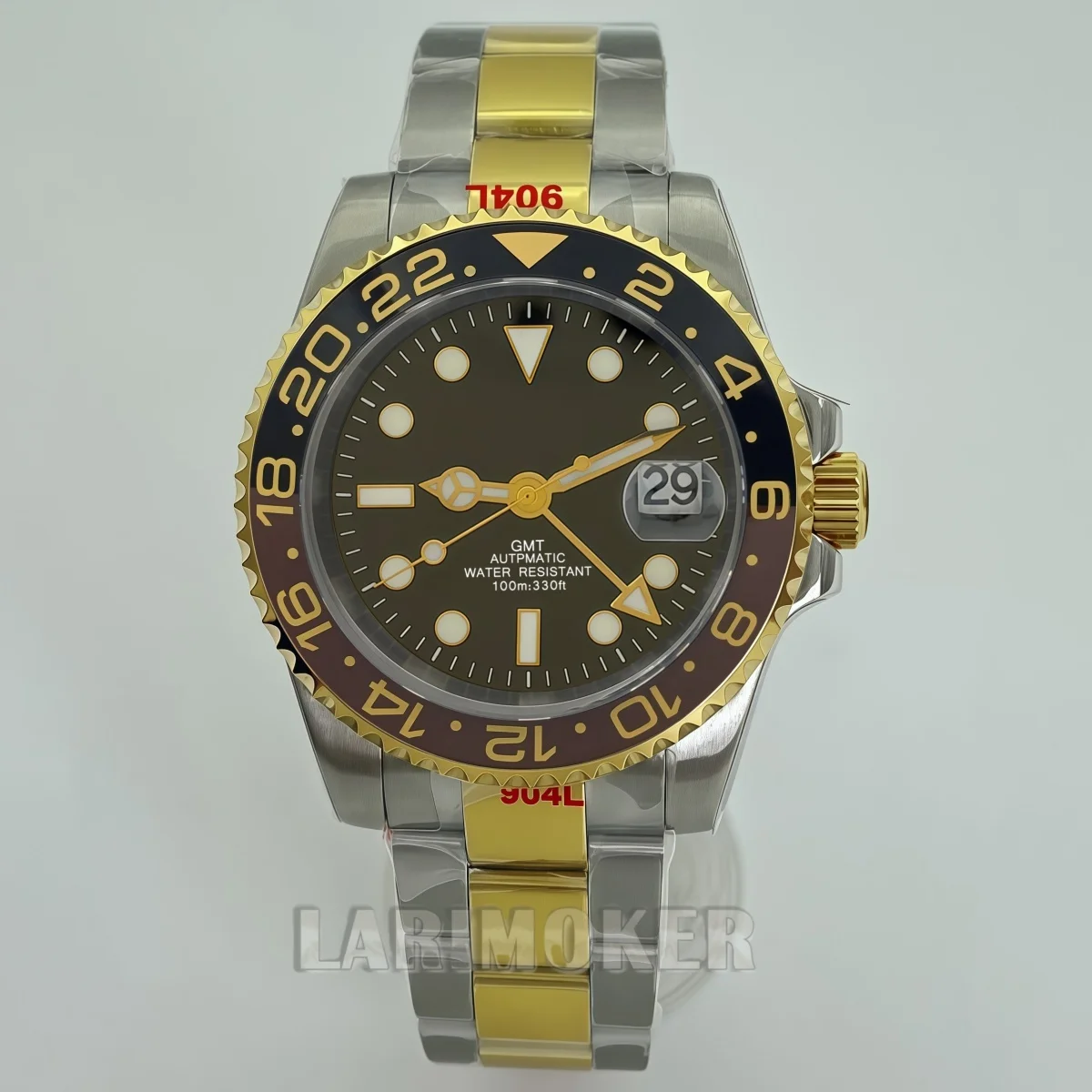 40mm Two Tone Gold Stainless Steel GMT Automatic Watch Black Brown Ceramic Bezel Stainless steel bracelet NH34A Men Wristwatch