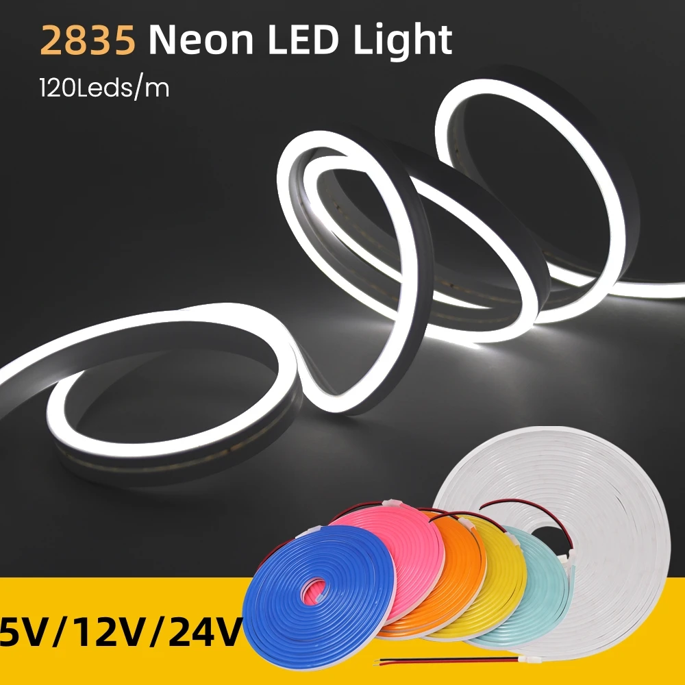 5V 12V 24V Neonowa taśma LED z 2-pinowym przewodem 120LEDs/M IP67 Silikonowa lampa prętowa Miękka elastyczna lampa DIY Light Sign Rope 3000K-6500K