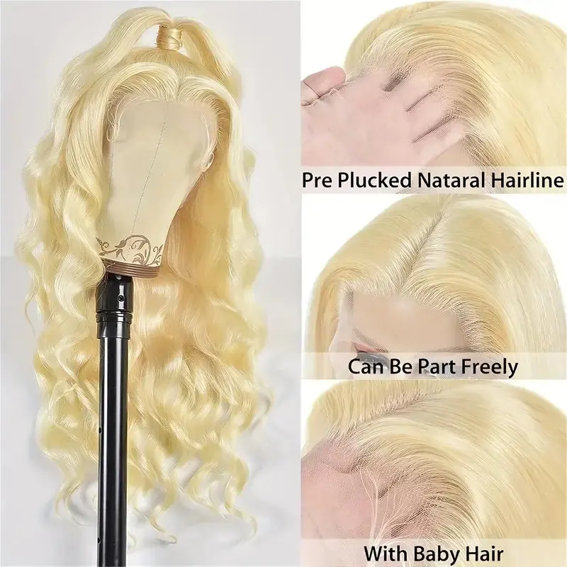 13X6 HD Lace Wigs 613 Blonde 13X4 Frontal Body Wave 22 Inches Colored Pre-Plucked Baby Glue-Free Human Hair Wig 150 Density