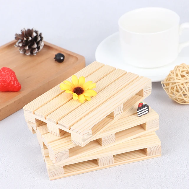 1 Pc 12*8*2cm Mini Wooden Pallet Beverage Coasters Insulation Pad Cup Coaster Pot Mat 5