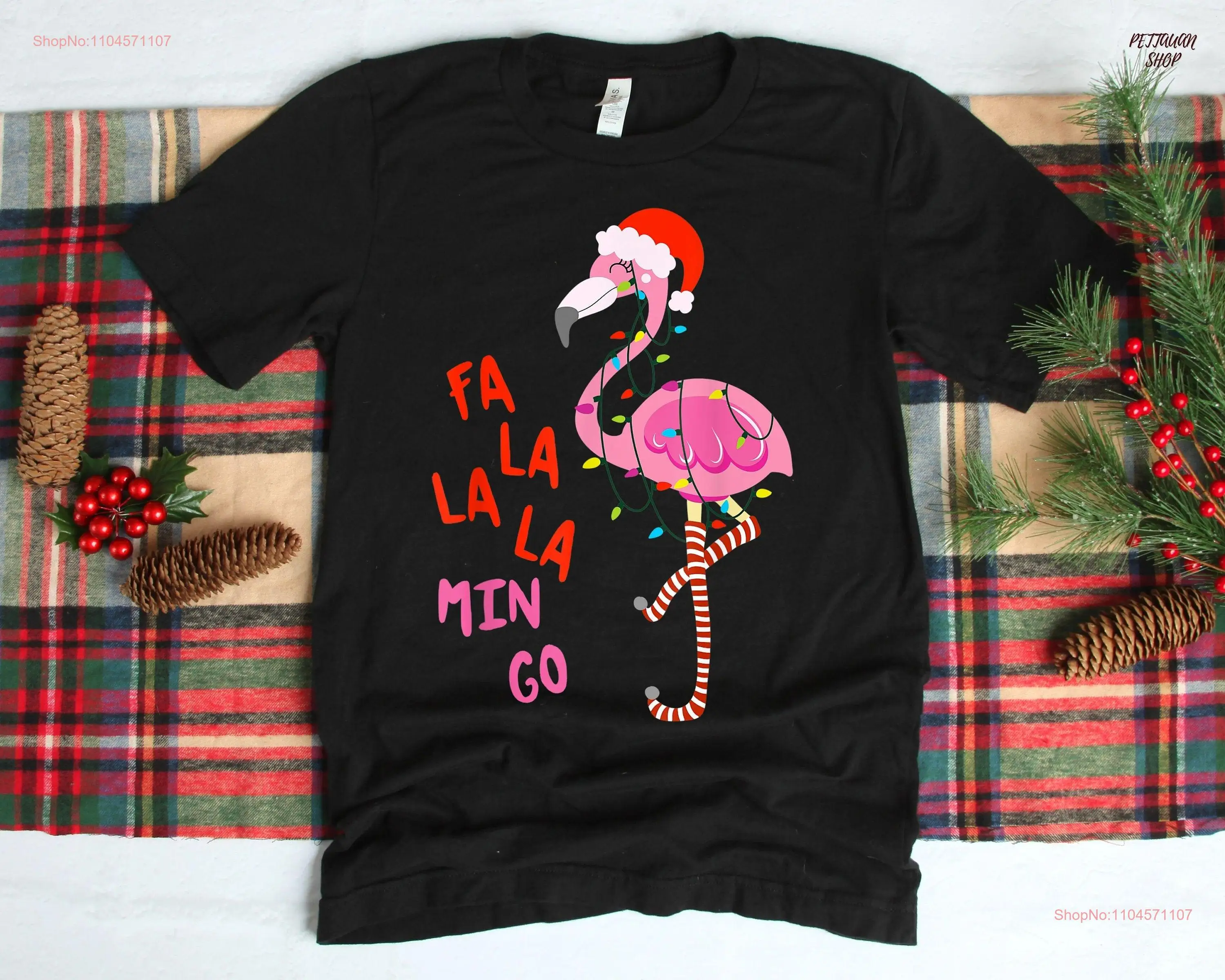 

Fa La mingo Flamingo for Christmas Xmas T Shirt s Holiday Sweaters Winter s long or short sleeves