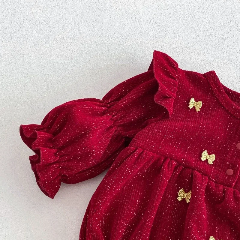 2026 ربيع السنة الجديدة الوليد الطفل ارتداءها 0-2Y القوس عقدة الفتيات فستان الأميرة طفلة بذلة أول هدية عيد ميلاد الطفل رومبير