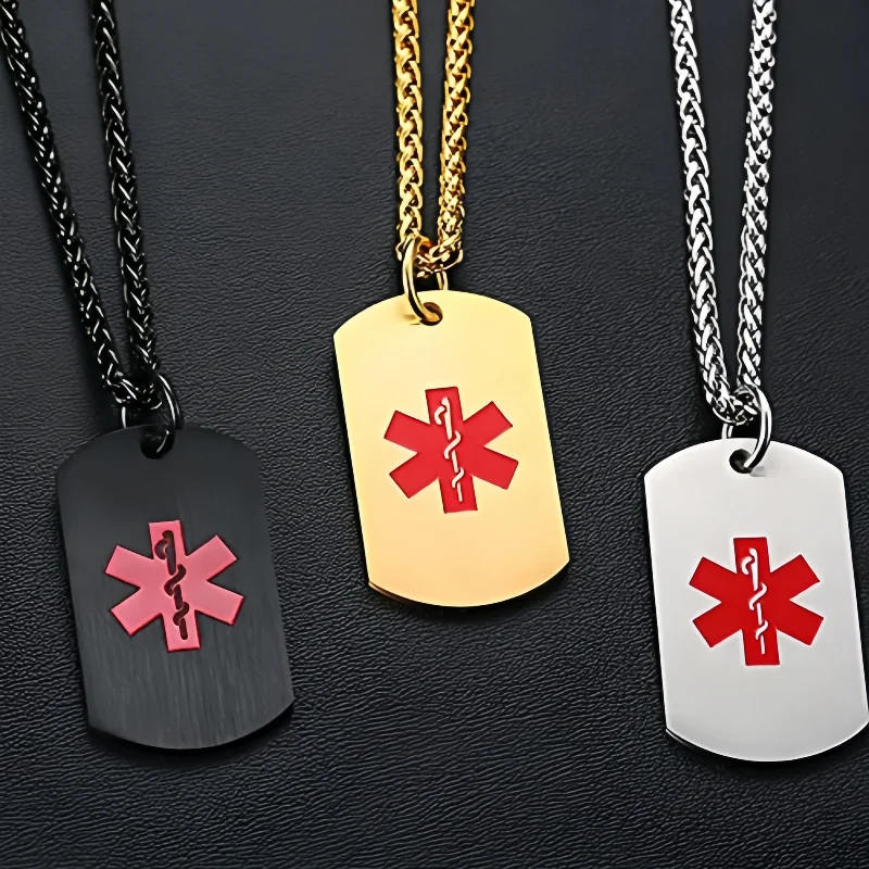 

Medical Alert Necklace for Men Women Stainless Steel Engraved Medical Emergency Dog Tag Pendant Customized Medical ID Jewelry