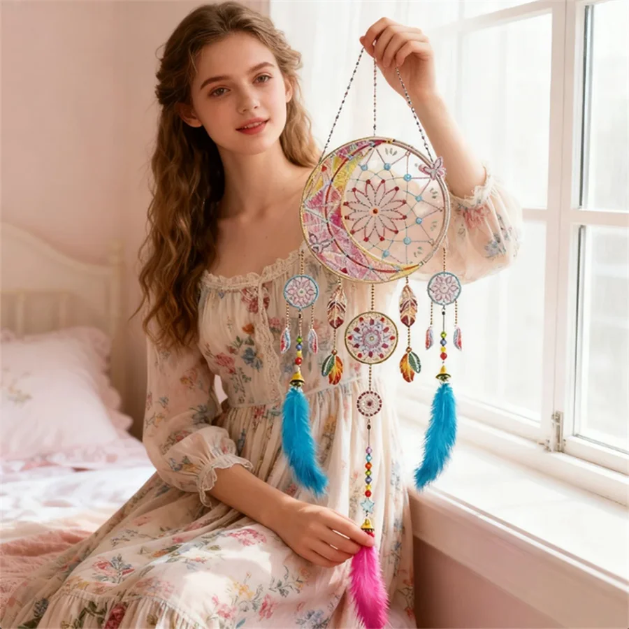 

Flower Diamond Painting Dream Catcher Net Pendant Diamond Painting Handicraft Living Room Decoration Painting Diamond Embroidery