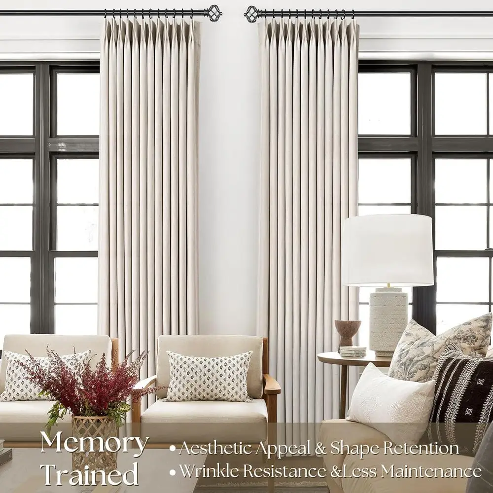 96 ستائر من الكتان باللون البيج بطيات شبه شفافة، مجموعة من لوحتين لغرفة المعيشة، باب الفناء، تصفية الضوء، الاحتفاظ بالذاكرة، المزرعة