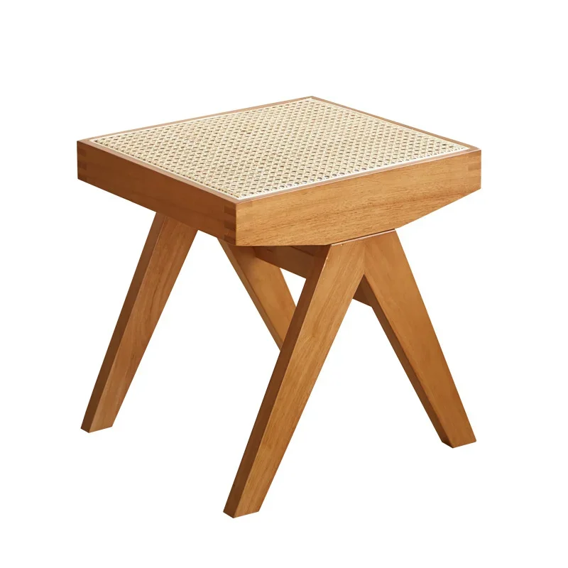 Dressing Stool Household Shoe Stools Medieval Solid Wood Rattan Woven Meal Stool Modern Simple Home Furniture